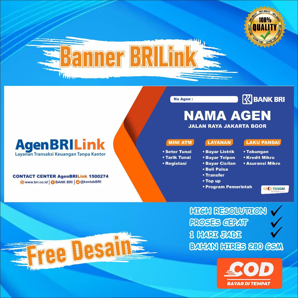 BANNER / SPANDUK AGEN BRILINK CUSTOM NAMA TOKO / FREE DESAIN / CETAKAN WARNA CERAH / BAHAN TAHAN CUA