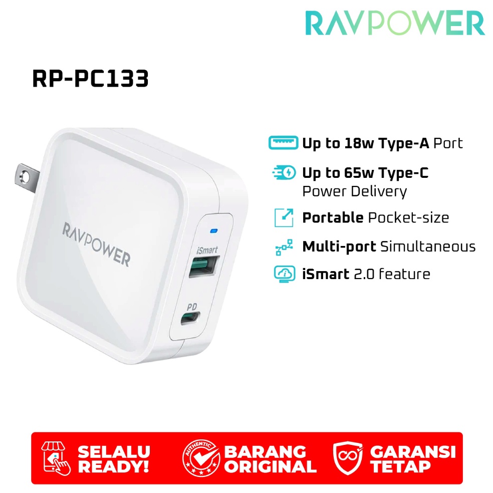 Special Pr Ravpower PD Pioneer 65W Gan Tech Usb C Charger Dinding RPPC133