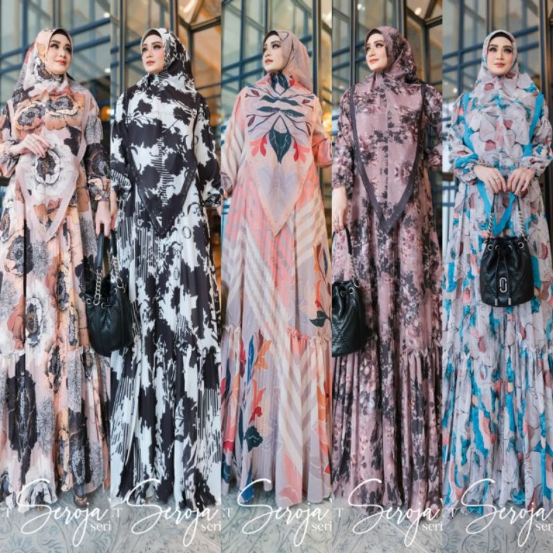 Gamis Printing Lebaran 2024  seroja//Jeju Syar'i BY omeiro GAMIS SYAR'I BRANDED OMEIRO PHINISI JILID