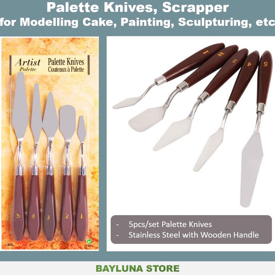 

New Popular Bayluna Set Pisau Palet Palette Knives untuk Dekorasi Kue Cat Sculpturing Painting Cake Modelling Pallete Knife Set