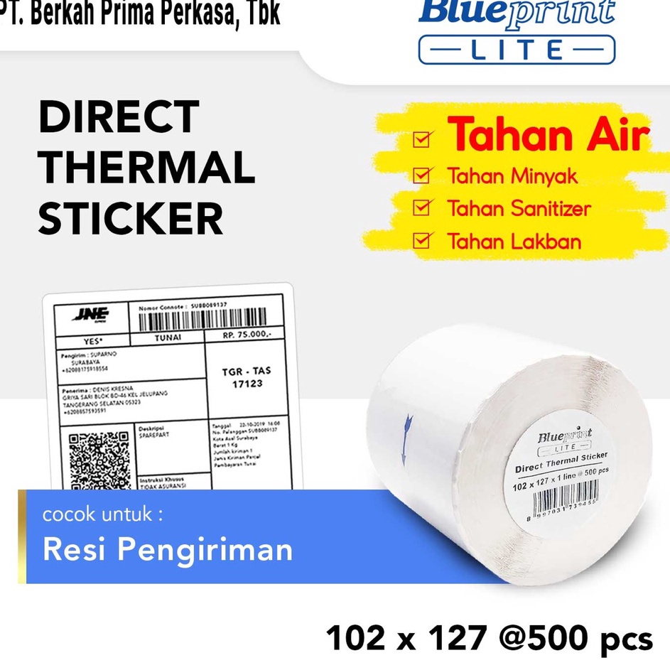 

Buruan Pesan Direct Thermal Sticker 12x127 BLUEPRINT Lite Kertas Stiker Label 12 x 127 mm 5Pcs 1 Roll