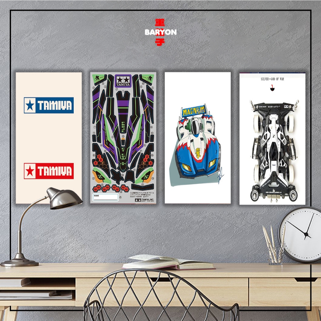 BARYON Hiasan Kamar TAMIYA Mini 4WD Pajangan Poster Kayu Wall Decor Anime 10 X 20 CM