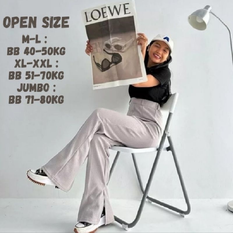 Celana Knit Waffle Slit - Celana Wanita Kulot Knit Waffle Highwaist premium Waffle Knit Korean style