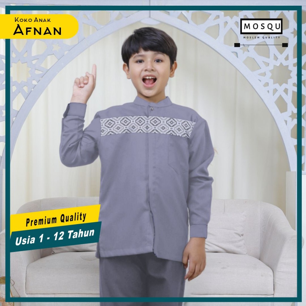 Mosqu Afnan Baju Koko Anak Simple Ethnic 1-12 Tahun Lengan Panjang Bahan Adem Serap Keringat