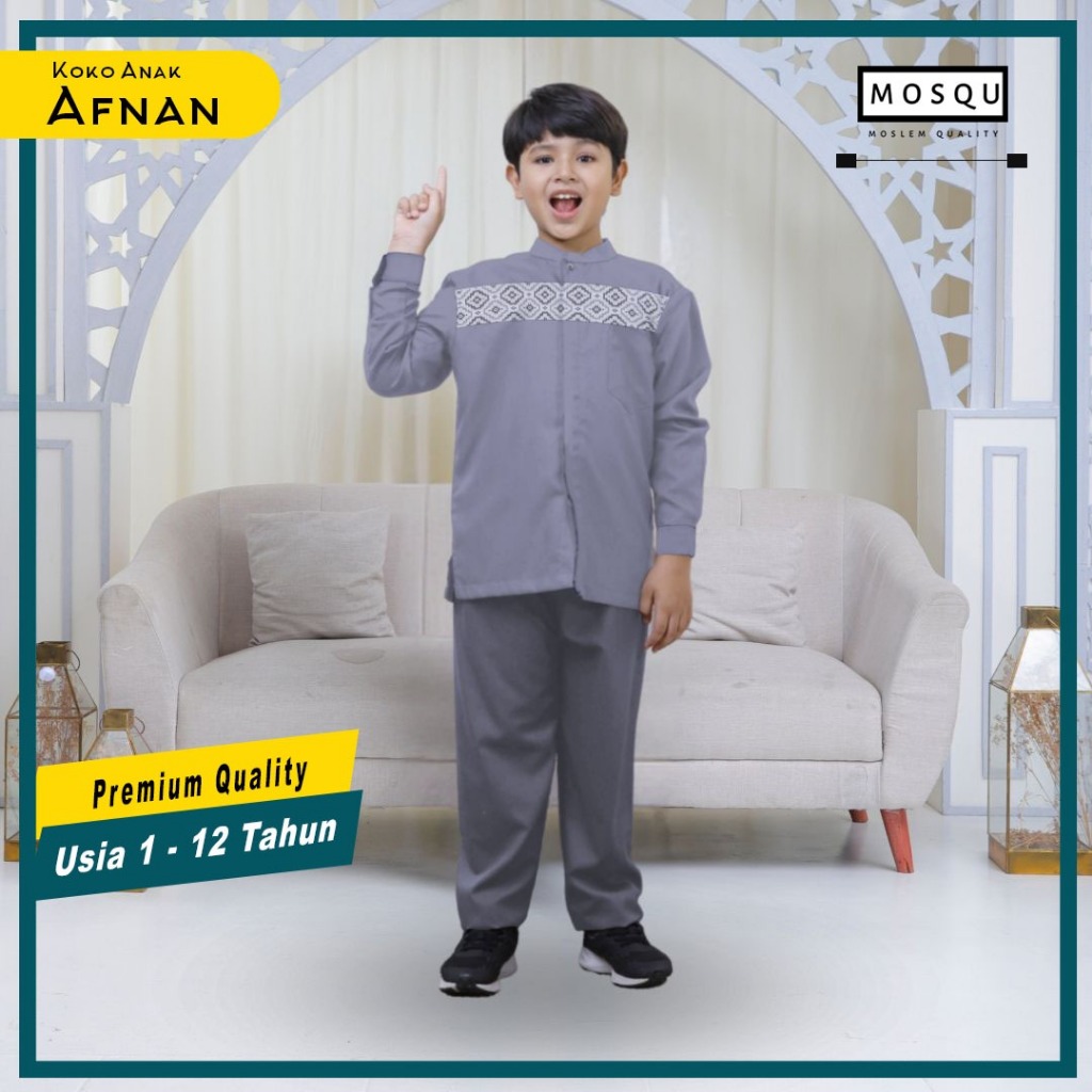 Mosqu Afnan Koko Set Setelan Koko Anak Laki Laki Lengan Panjang 1-12 Tahun Kombinasi Motif Etnik