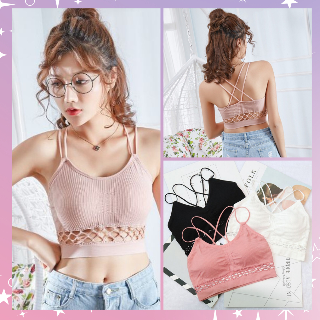 VO-BR010 BRA WANITA KEKINIAN BRA TANPA KAWAT BAHAN BAGUS TALI SILANG BRA KOREAN STYLE REALPICT