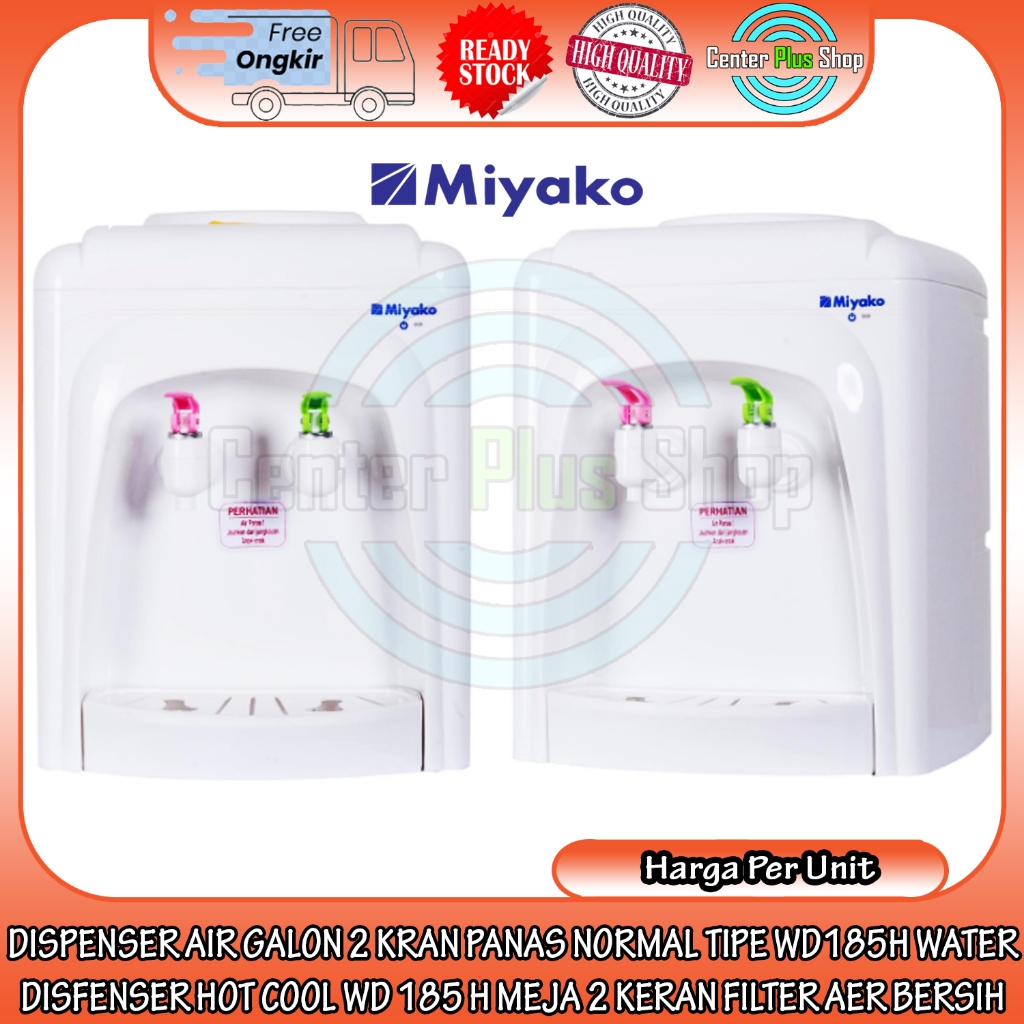 MIYAKO DISPENSER TIPE WD185H FILTER AIR BERSIH GALON 2 KRAN PANAS NORMAL WATER DISFENSER HOT COOL WD