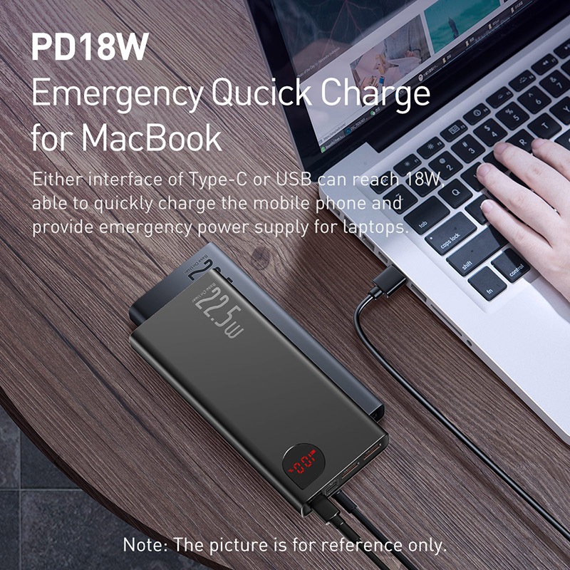 BIG SALE BASEUS POWERBANK ADAMAN 22.5W 10000 MAH / 20000 MAH METAL DIGITAL DISPLAY FREE CABLE USB TO