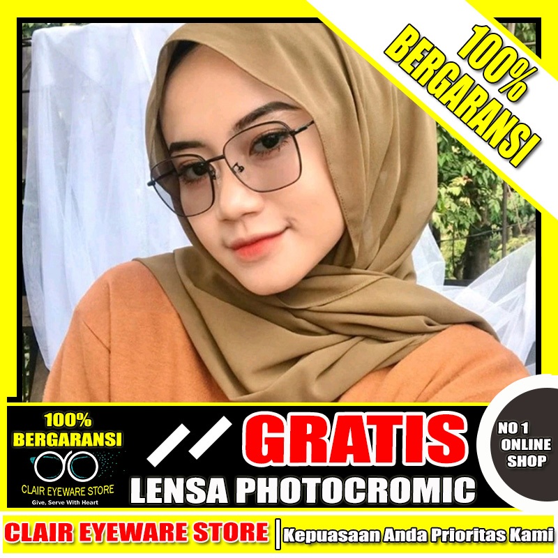 Clair Eyeware CO 166 Optik Melawai Frame Kacamata Cat Eye Kotak Oval Besi Blueray Photocromic Anti R