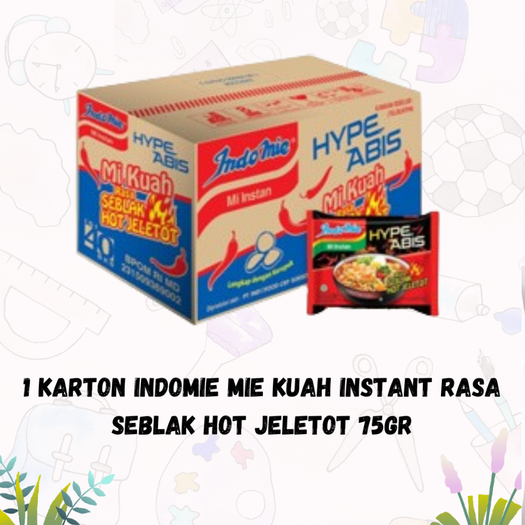 

1 KARTON INDOMIE MIE KUAH INSTANT RASA SEBLAK HOT JELETOT 75gr