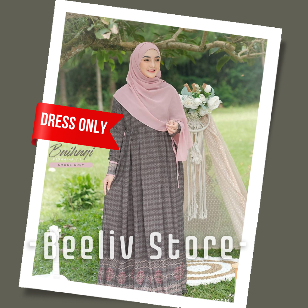 Dress Dinda Gamis Motif Printing Baihaqi Series Halus Lembut Lentur Busui