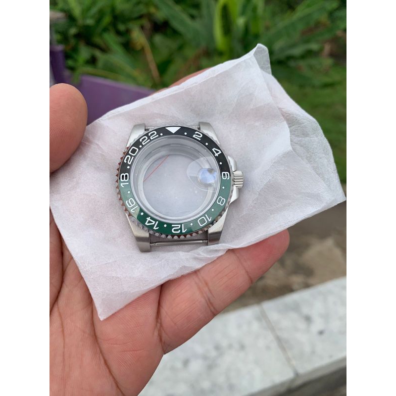 case jam tangan 45mm sampe crown hitam hijau 316L