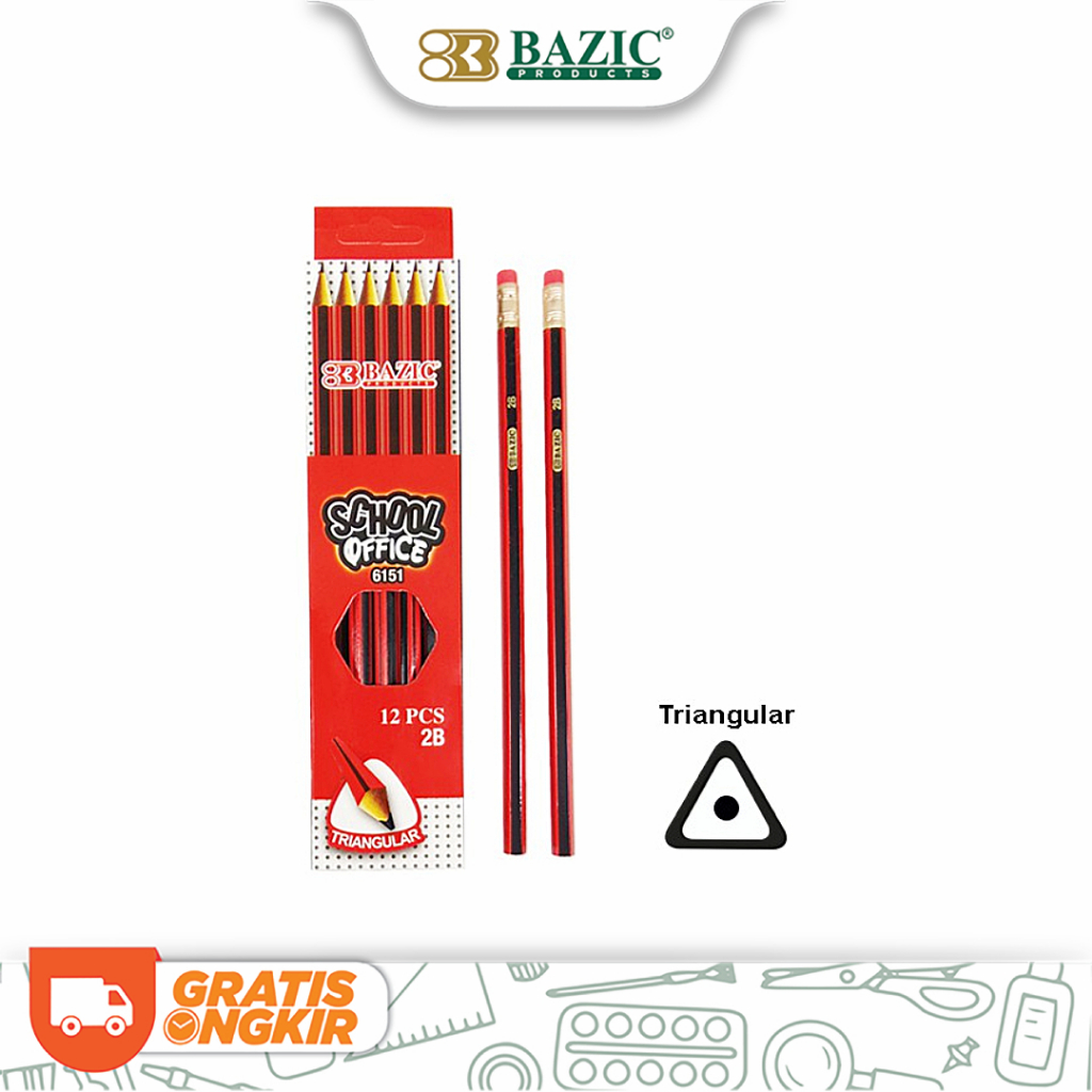 

Bazic 2B Pencil Red Black - Pensil 2B Isi 12 Pcs