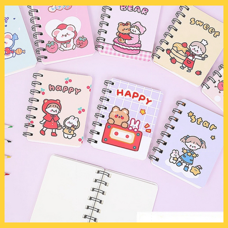 

S7D Notebook Ring Motif Kartun Buku Catatan Spiral Buku Tulis Mini Binder Note Karakter Barang Unik Murah Lucu