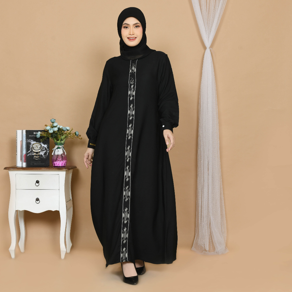 NAJMA dress motif tenun ethnik troso premium / gamis kombinasi abaya gamis tenun shakila premium