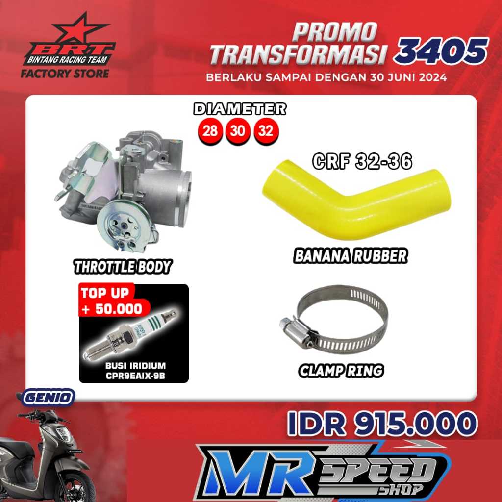 THROTTLE BODY BRT + BANANA RUBBER + BUSI IRIDIUM GENIO