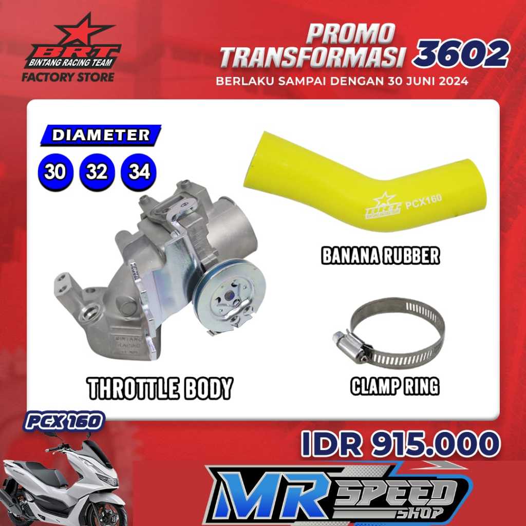 THROTTLE BODY TB BRT PCX 160 + BANANA RUBER 30MM 32MM 34MM