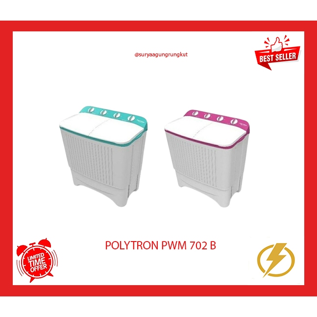 MESIN CUCI 2 TABUNG POLYTRON 7 KG 220 WATT - PWM 702 B