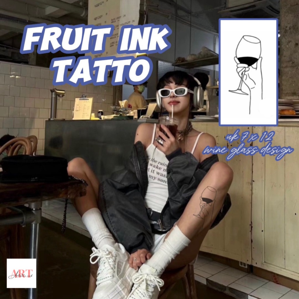 WINE GLASS Fruit Ink Tatto Semi Permanent