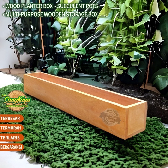 Wood succulent planter rak box kotak tanaman hias pot sukulen kayu 50x8x8 cm