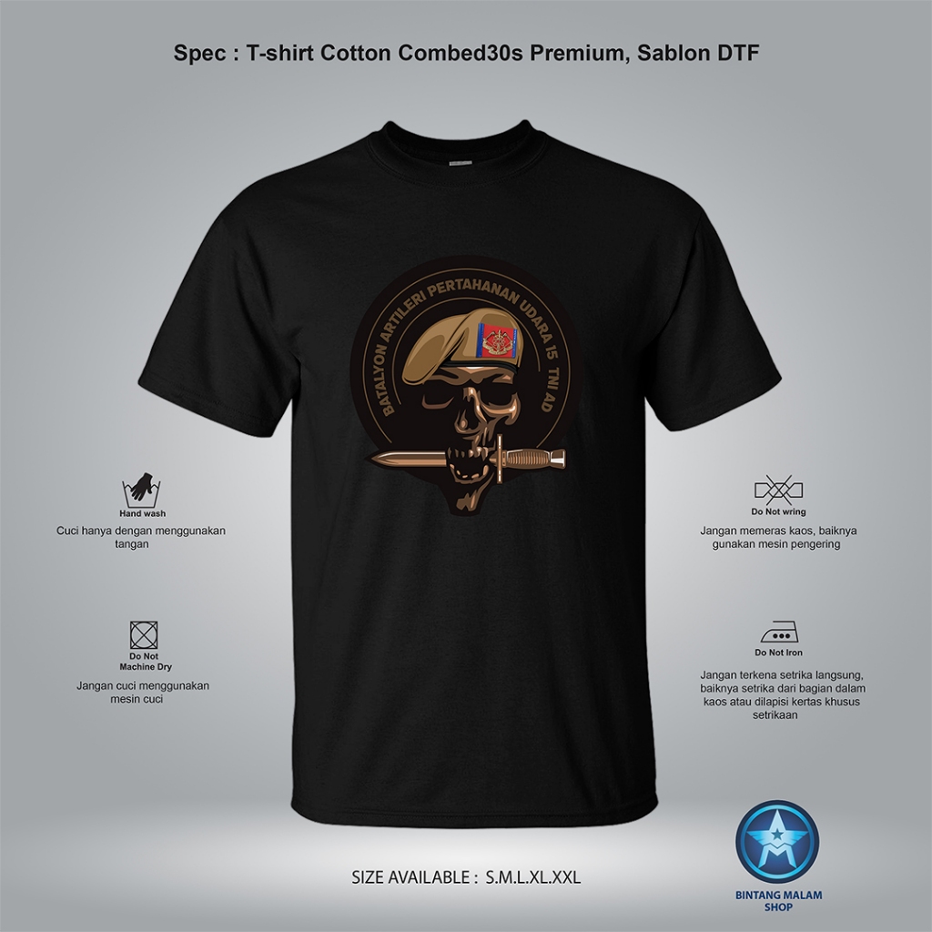 KAOS ARHANUD 15 TNI AD SKULL DESIGN COTTON COMBED 30S PREMIUM KUALITAS DISTRO
