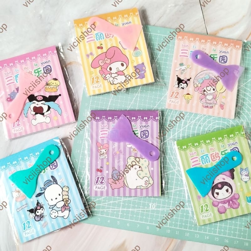 

Mainan Stiker Sanrio Model Buku Dengan Spatula [ 12 Lembar ]/Mainan Sticker Note Karakter Kuromi Melody Cinnamoroll Pompompurin Pochacco Hello Kitty