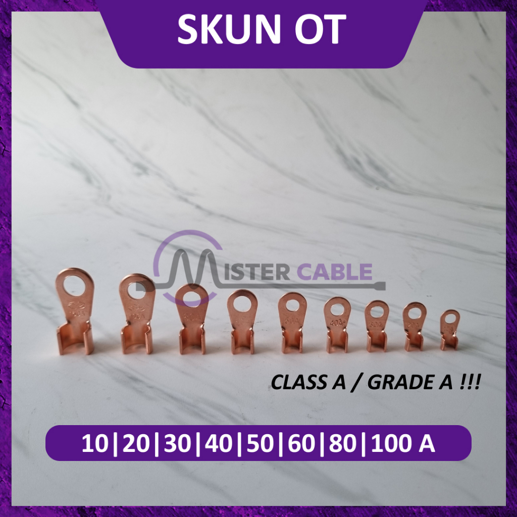 Skun OT 10 20 30 40 50 60 80 100 A CU Scun Penghubung Terbuka Belah Kabel Tembaga Hidung Cable Coppe