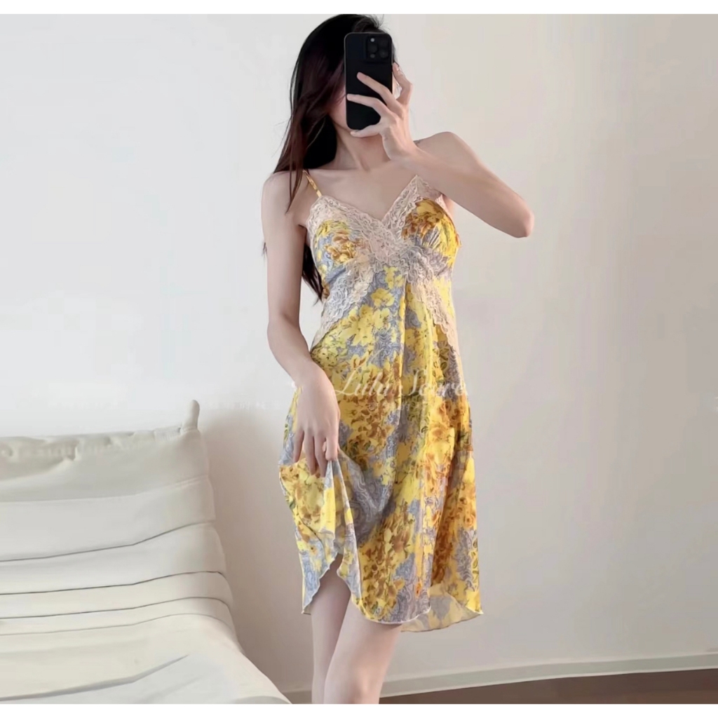 Rb Dress Tidur Wanita Daster DS-6899 Ice Silk Baju Tidur Sleepwear Halus Baju Rumah Sling V Neck