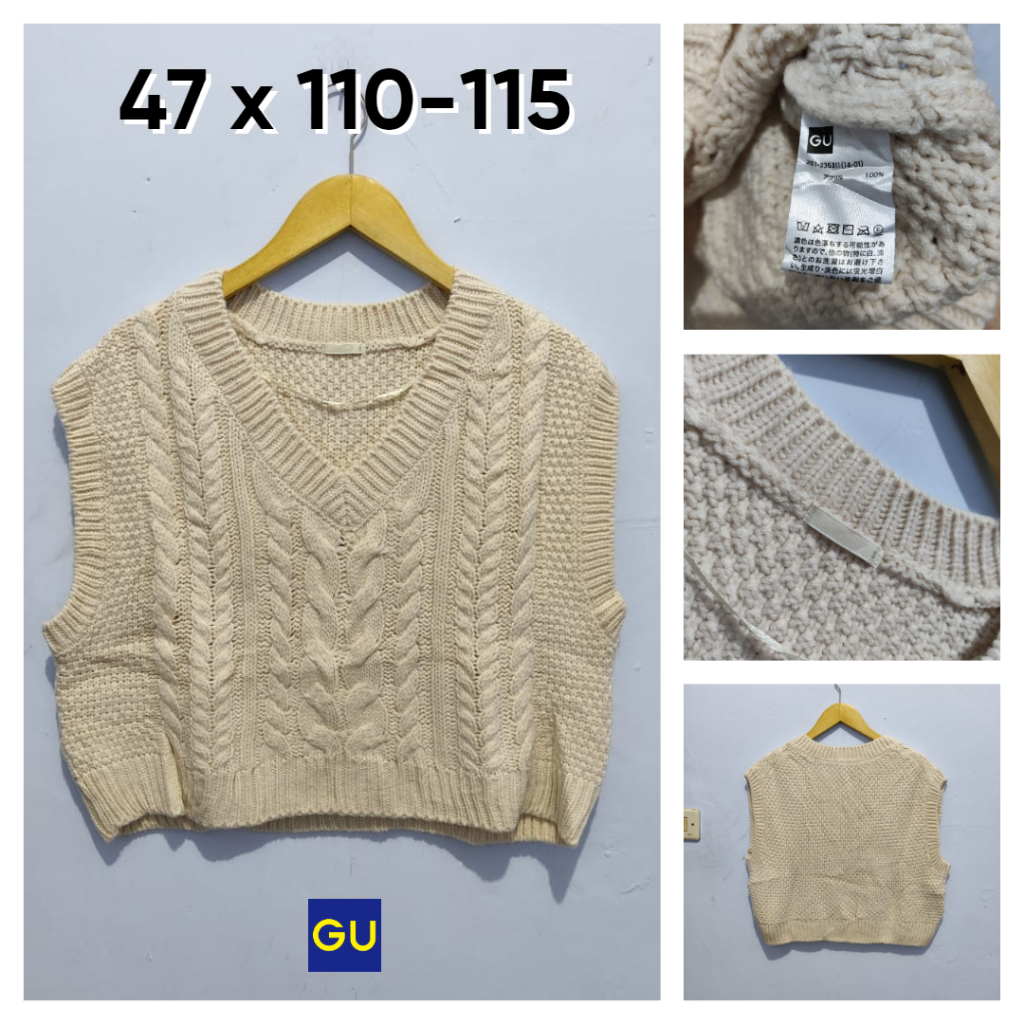 Vest Kepang GU by Uniqlo Putih Broken White BW Size S fit L Wanita Atasan Cewek Outer Rompi Knit Cab