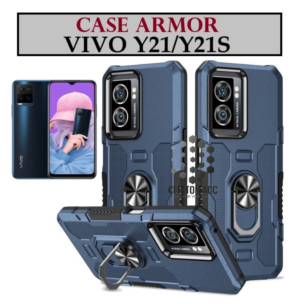 Case Armor VIVO Y21 Y21S Iring Cincin Magnetic Kesing Hp Protect kamera Premium HardCase Standing Ro