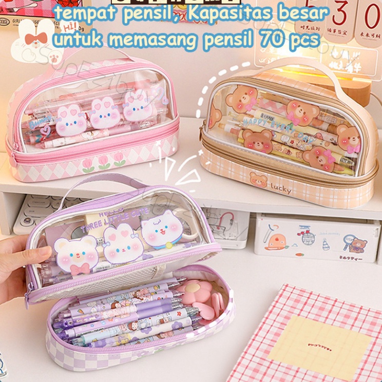 

New Promo Tempat Pencil Tas Pena Tas Pensil kotak pencil tempat alat tulis Bahan PVC berkapasitas besar dengan stiker gratis
