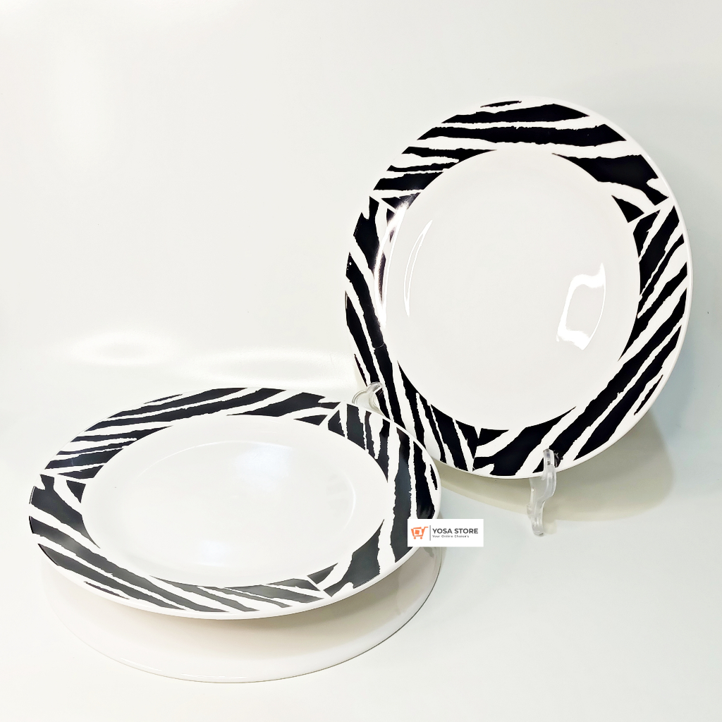 Piring Makan Cekung Keramik Motif KPO Zebra Hitam 9 inch- 1Pc
