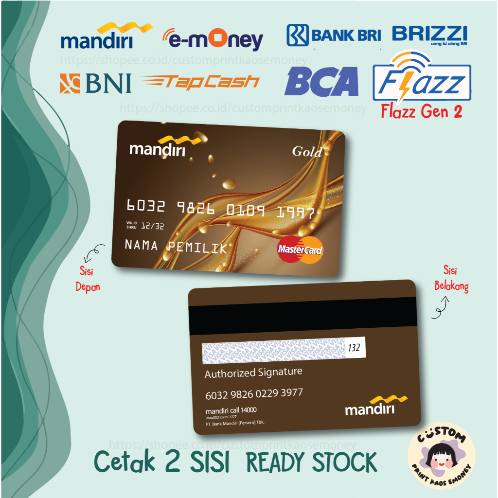 KARTU E MONEY E TOLL KREDIT CARD BROWN GOLD KEREN MANDIRI TAPCASH BRIZZI FLAZZ BCA GEN 2 - 2 SISI