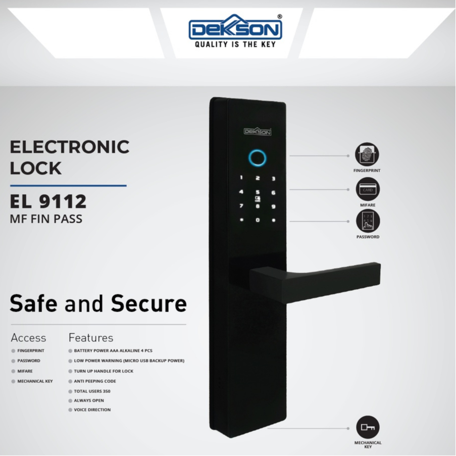 Dekkson Electronic Lock EL 9112 MF FIN PASS / Kunci Pintu Elektrik