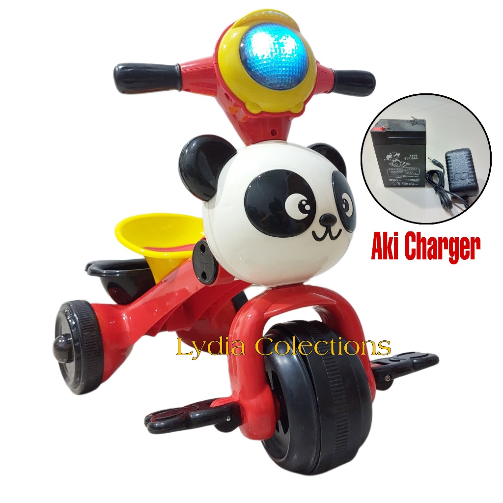 Motor Aki / Sepeda Aki Roda 3 Panda Charger Motor Anak