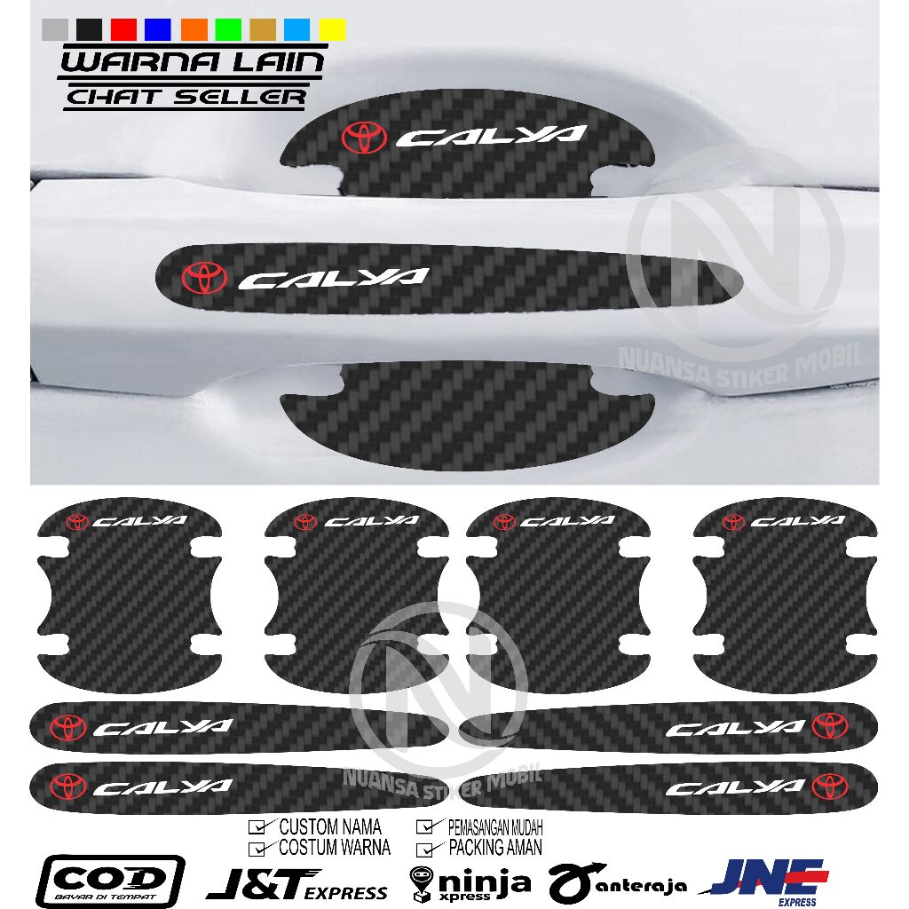 Sticker Carbon 3D Handle Pintu Mobil Calya Stiker Pelindung Gagang Pintu Mobil