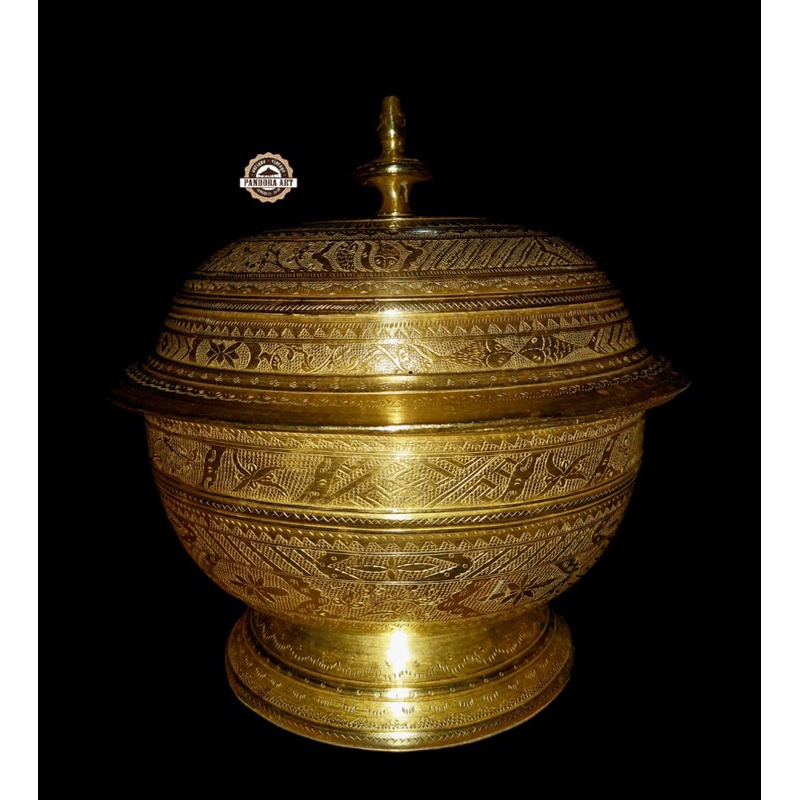 Bokor tutup / abun kuningan ukir kuno PALEMBANG / BANJAR