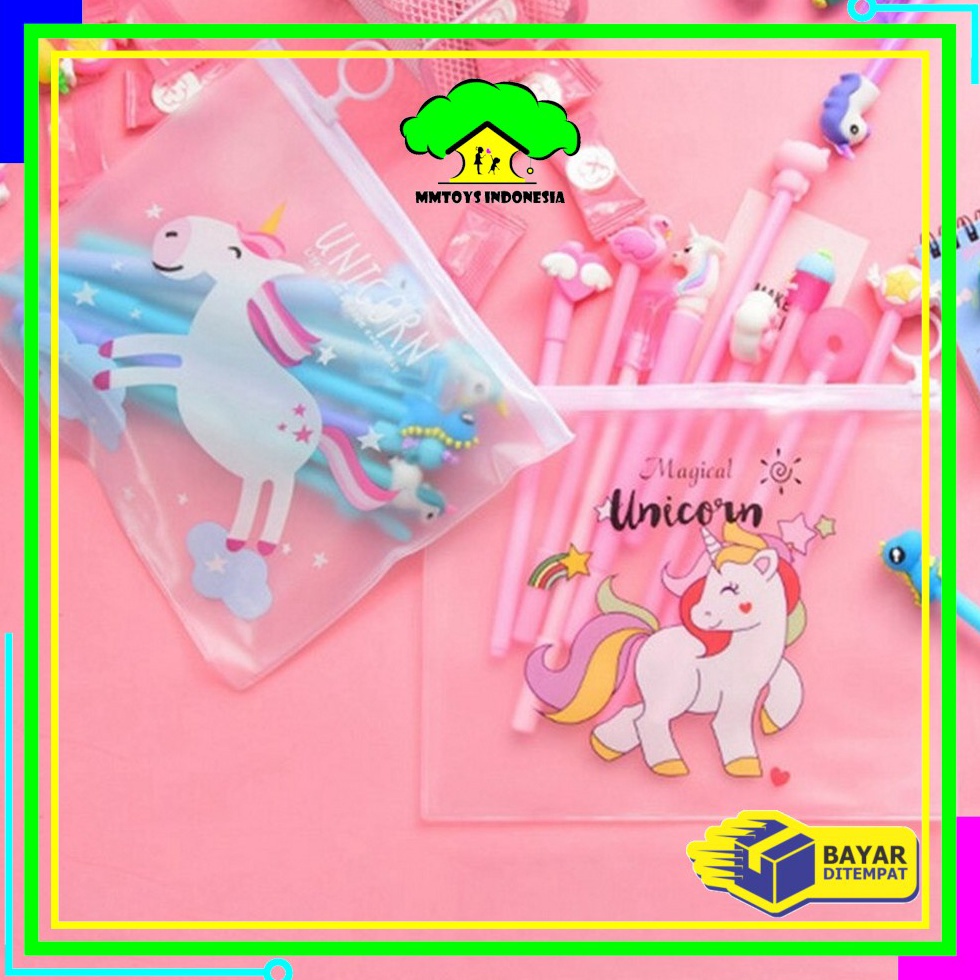 

KODE X63W MIA15 Pulpen Gel Karakter Lucu Set Isi 2PCS Pena FREE Zipper Pouch Tempat Pensil Transparan Murah