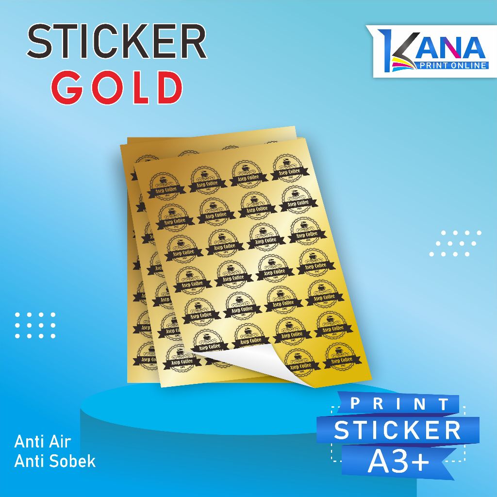 

Print Stiker Lebel gold / Cetak Sticker Label Vynil Waterproof / logo Emas kemasan murah bagus