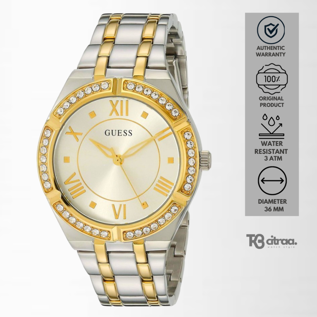 jam tangan fashion wanita guess analog strap rantai cewek Cosmo gold silver stainless steel water re