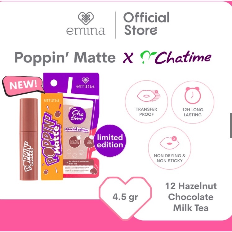 ❤MAFAZA❤ Emina Poppin' Matte x Chatime Edition | Lip Cream Emina Long-lasting 4.5 g