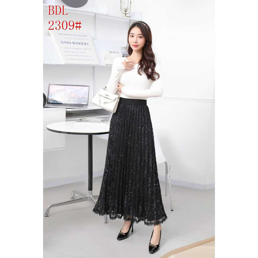 Rok Plisket Serina Rok Brukat Wanita Fashion Wanita Kekinian Rok Panjang Wanita Bisa Cod