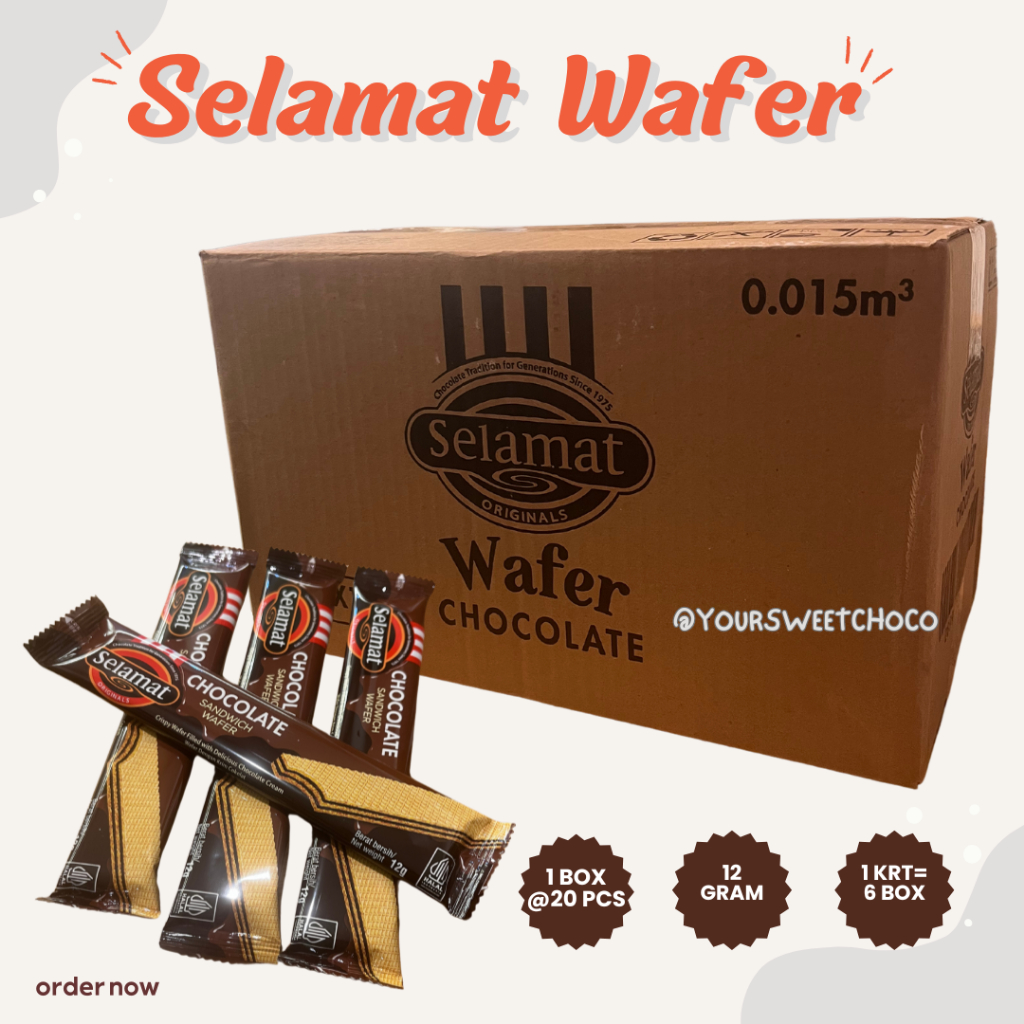 

SELAMAT WAFER CHOCOLATE 12GR (1 KARTON = 6 BOX, 1 BOX ISI 20)