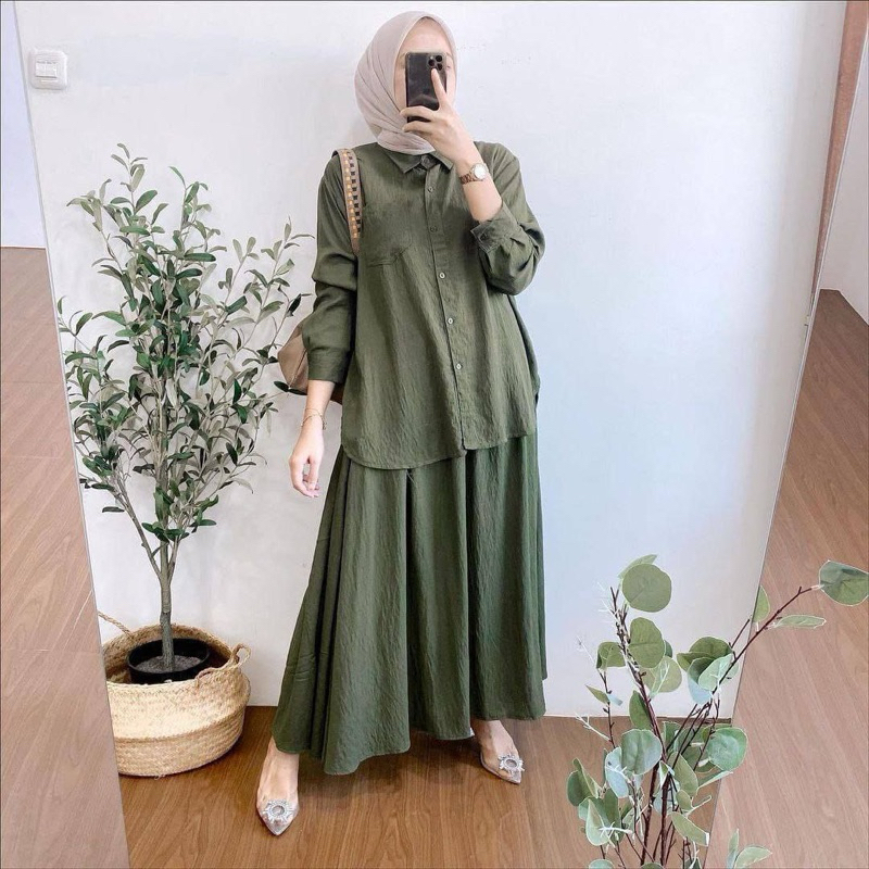SET DELISHA VIRAL SETELAN ROK LINEN PREMIUM TERLARIS SET POLOS WANITA MUSLIMAH
