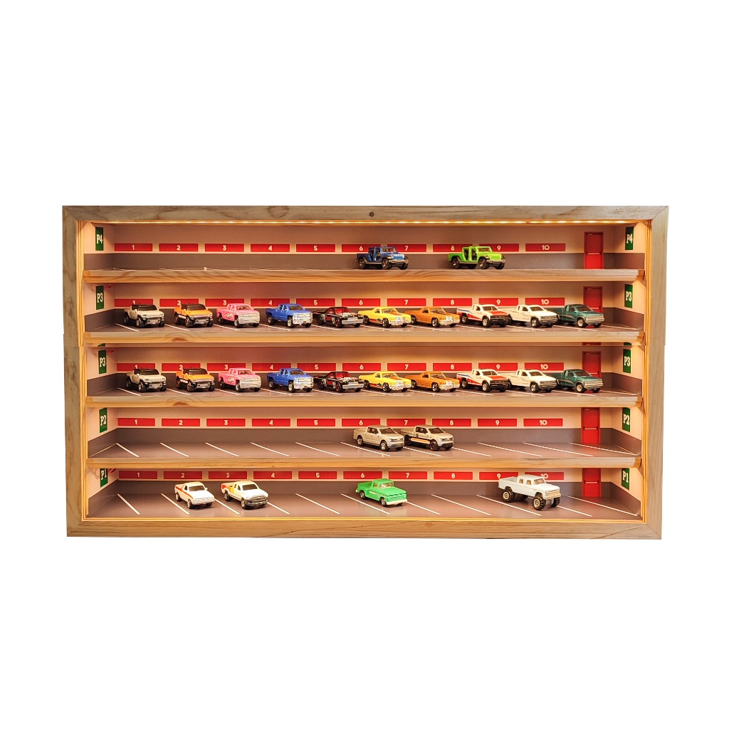 rak diorama parkiran hotwheels isi 50 kayu jati belanda solid