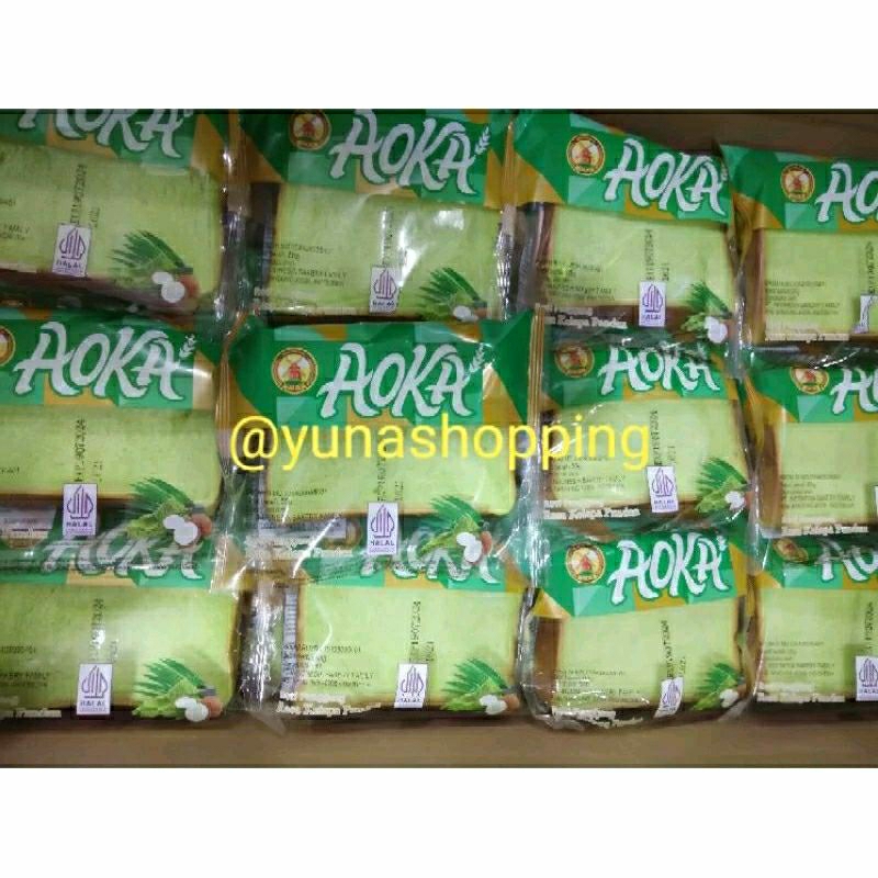 

Aoka roti panggang rasa kelapa pandan 1 karton isi 60 pc @ 65g.