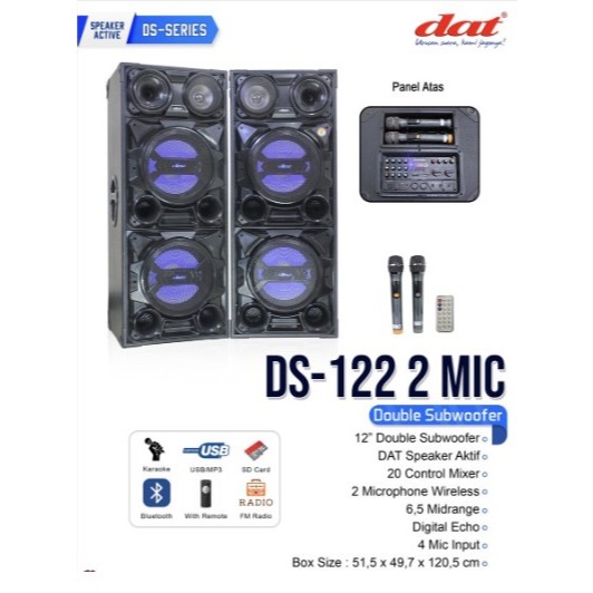 Speaker aktif Pasif dat ds122 2 wireless mic 12 inch ds 122 original