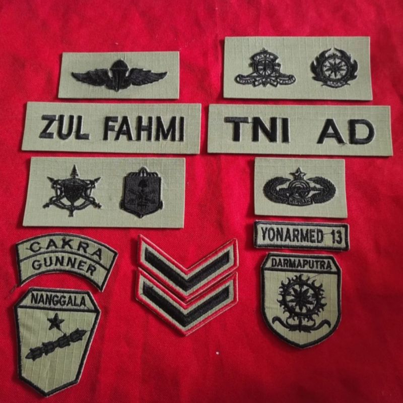 Full Set Bordir Papan Nama PDL TNI AD. Bahan Hijau Kostrad