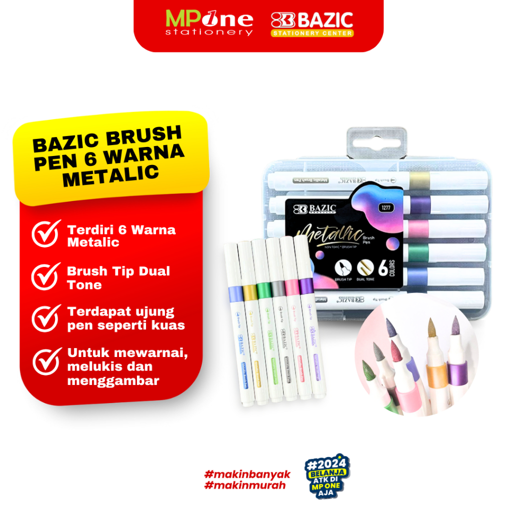 

Bazic Brush Pen 6 Warna Metalic / Spidol Brush Pen Warna Metalic Isi 6 Color Bazic 1277