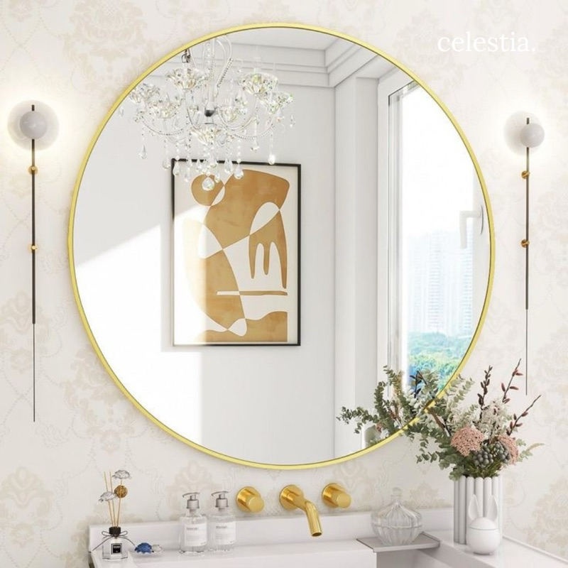 Cermin Bulat Frame Gold Aesthetic Dinding